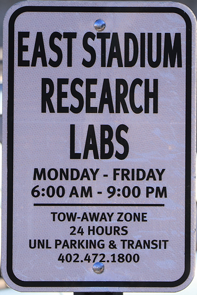 East Stadium Research Lab parking sign